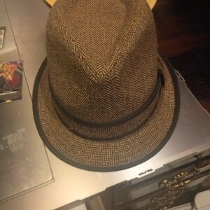 Classic Brown Herringbone Fedora Hat